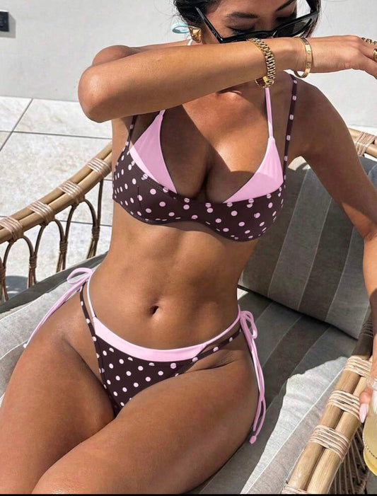 Brown polka dots bikini M/L