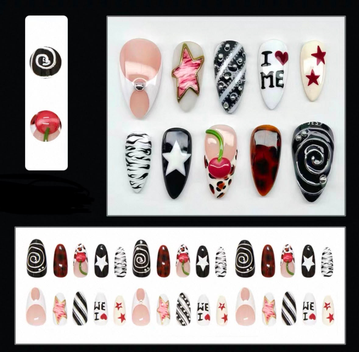 Cool black goth nails 24ps